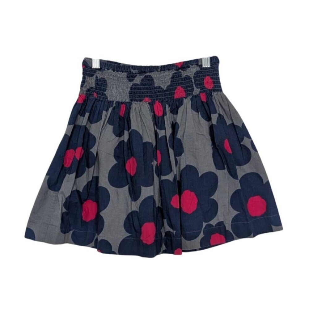 Mini Boden Floral Smocked Skirt Girls Size 9-10Y Gray Blue Cotton Lined Pull On